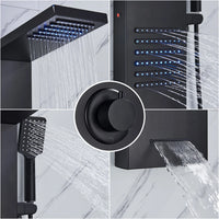 Panneau de douche LED noir, système de tour, cascade de pluie, colonne de douche, Massage hydroélectricité, corps Spa, bain-douche, mélangeur de robinet