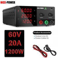 KUAIQU Adjustable Switching DC Power Supply 30V 10A 6A Lab Bench Power Supply 60V 5A 120V 3A Output Preset Current 20A 30A 60A