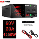 KUAIQU Adjustable Switching DC Power Supply 30V 10A 6A Lab Bench Power Supply 60V 5A 120V 3A Output Preset Current 20A 30A 60A