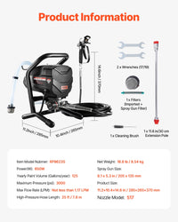 SucceBuy Pulvérisateur de peinture sans air sur pied, pulvérisateur sans air à haute efficacité 650 W, tige d'extension de machine de pulvérisation de peinture électrique 3000 PSI