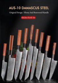 Couteau de chef japonais TURWHO forgé à la main, en acier damassé, couteau de cuisine Santoku, couteau à sashimi, couteau à pain, outil de cuisine utilitaire à lame artisanale
