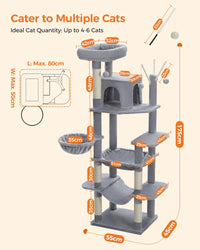 Grand arbre à chat pour grands chats d'intérieur, tour de chat haute pour gros chats avec hamac super grand, arbres grimpant pour chats avec tire à gratter