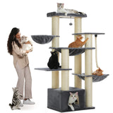 Gros arbre à chat pour chats de grande taille tour à chat robuste avec plusieurs niveaux maison à chat arbre d'escalade avec hamac 11 poteaux en Sisal grand perche