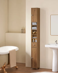 Armoire de salle de bain haute SoBuy BZR34 à 5 compartiments, 1 tiroir et portes, blanche, dimensions approximatives : 20 x 180 x 20 cm.