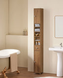 Armoire de salle de bain haute SoBuy BZR34 à 5 compartiments, 1 tiroir et portes, blanche, dimensions approximatives : 20 x 180 x 20 cm.