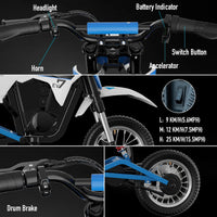 Moto Électrique pour Enfants EVERCROSS TECH EV12M Pro - 300W, 25 km/h, 15 km d'Autonomie, Bluetooth & LED, Pneus 12''