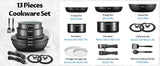 Batterie de cuisine à induction Bezia avec revêtement céramique sain, casseroles et poêles antiadhésives, ensemble 13 pièces avec poignées détachables