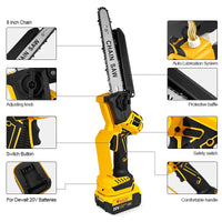 Tronçonneuse électrique sans balais jaune de 8 pouces (20 cm) et 1380 W, outil professionnel pour l'élagage et le jardinage, compatible avec les batteries Dewalt 20 V.