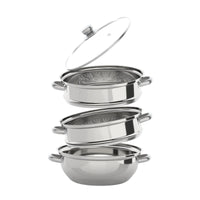Cuiseur à vapeur en acier inoxydable à 3 niveaux 28CM + couvercle en verre, ustensiles de cuisine, ensemble de marmites à vapeur, cuiseur à vapeur en argent, cuiseur à vapeur pour légumes