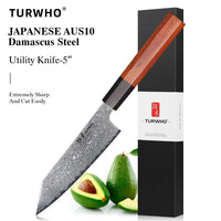 Couteau de chef japonais TURWHO forgé à la main, en acier damassé, couteau de cuisine Santoku, couteau à sashimi, couteau à pain, outil de cuisine utilitaire à lame artisanale