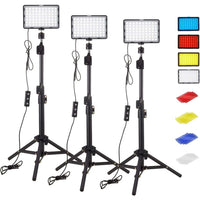 Kit d'éclairage LED pour studio photo et vidéo avec trépied et filtres RVB, idéal pour les prises de vue en direct et le streaming sur YouTube.