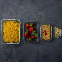 Boîte à déjeuner rectangulaire en borosilicate, 4 pièces, coffre-fort pour micro-ondes, 200-370-640-1000 ml, lot de 4 récipients en verre