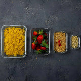 Boîte à déjeuner rectangulaire en borosilicate, 4 pièces, coffre-fort pour micro-ondes, 200-370-640-1000 ml, lot de 4 récipients en verre