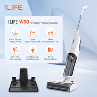 Serpillère intelligente sans fil ILIFE W90/W90 Pro pour nettoyage humide et sec, aspiration de 5500/7000 Pa, auto-nettoyage en 1 minute, grand réservoir d'eau double