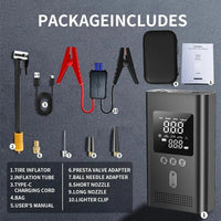 Démarreur portable avec pompe à air, démarreur de batterie de voiture 3000 A, compresseur d'air 150 PSI, gonfleur de pneus, lampe LED