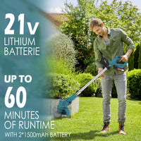 Coupe-bordures sans fil X-COTEC, coupe-bordures sans fil 21 V, 2 batteries de 1,5 Ah, rétractable, pour pelouses, jardins et terrasses