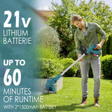 Coupe-bordures sans fil X-COTEC, coupe-bordures sans fil 21 V, 2 batteries de 1,5 Ah, rétractable, pour pelouses, jardins et terrasses