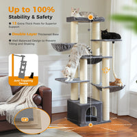 Gros arbre à chat pour chats de grande taille tour à chat robuste avec plusieurs niveaux maison à chat arbre d'escalade avec hamac 11 poteaux en Sisal grand perche