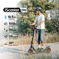 Trottinette électrique iScooter i9m 10.5Ah 500w, pliable, vitesse maximale 35 km/h, autonomie 30 km, pneus pneumatiques 10 pouces, application mobile.