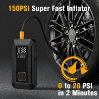 Démarreur de voiture 5 en 1 avec compresseur d'air, booster de batterie auto 1500 A, pompe à air 150 PSI, batterie externe portable et gonfleur de pneus
