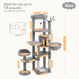 Grand arbre à chat pour grands chats d'intérieur, tour de chat haute pour gros chats avec hamac super grand, arbres grimpant pour chats avec tire à gratter