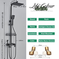 Robinet de douche thermostatique à affichage numérique noir, salle de bains, mitigeur de douche à pluie thermostatique à 4 voies, robinets, étagère et Bidet
