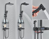 Robinet de douche thermostatique à affichage numérique noir, salle de bains, mitigeur de douche à pluie thermostatique à 4 voies, robinets, étagère et Bidet