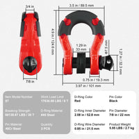 SucceBuy 2 pièces 3/4 "manille à anneau en D manilles à boucle à crochet en U avec isolateurs et rondelles à broches de 7/8" pour la récupération de véhicules tout-terrain Jeep