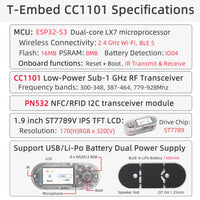 LILYGO® T-Embed ESP32-S3 en gélatine T CC1101 Pad basse consommation-1 GHz RF Transcsec PN532 NDavid RFID I2C Tech Carte LCD Batterie intégrée 1300mAh