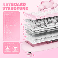 Clavier de jeu sans fil YUNZII C68, clavier mécanique RVB personnalisé Hi-Fi Cute Cat, Silicone 65% échange à chaud ergonomique Kitty Keeb