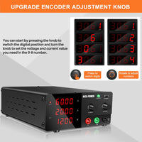 KUAIQU Adjustable Switching DC Power Supply 30V 10A 6A Lab Bench Power Supply 60V 5A 120V 3A Output Preset Current 20A 30A 60A