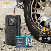 Démarreur de batterie multifonctionnel avec compresseur d'air 3000 A crête/150 PSI et gonfleur de pneus numérique