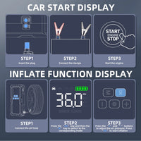 Démarreur de voiture avec compresseur d'air 26800mA/21800mAh, batterie externe, gonfleur de pneus numérique 12V