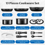 Batterie de cuisine à induction Bezia avec revêtement céramique sain, casseroles et poêles antiadhésives, ensemble 13 pièces avec poignées détachables
