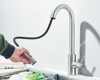 Robinet d'évier de cuisine extractible, deux fonctions, mitigeur d'eau chaude et froide à poignée unique, monté sur le pont