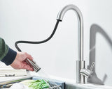 Robinet d'évier de cuisine extractible, deux fonctions, mitigeur d'eau chaude et froide à poignée unique, monté sur le pont
