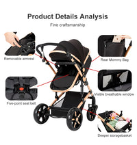 Poussette compacte 3 en 1, combinaison poussette-siège auto, poussette multifonctionnelle haute pour bébé et enfant en bas âge.