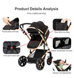 Poussette compacte 3 en 1, combinaison poussette-siège auto, poussette multifonctionnelle haute pour bébé et enfant en bas âge.