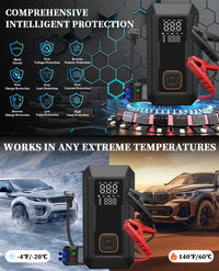 Démarreur de voiture 5 en 1 avec compresseur d'air, booster de batterie auto 1500 A, pompe à air 150 PSI, batterie externe portable et gonfleur de pneus