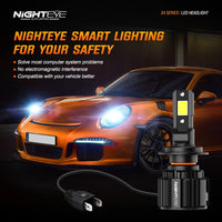 NIGHTEYE-Ampoules LED Canbus pour voiture, lumières de sauna, lampe automatique, H7, H4, HB3, 9005, HB4, 9006, H11, H8, H9, 9012, 6500K, blanc, 72W, 30000LM