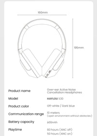 HAYLOU S30 casque sans fil Bluetooth 5.4 43dB casques antibruit adaptatifs 40mm pilote dynamique 80H écouteurs de lecture