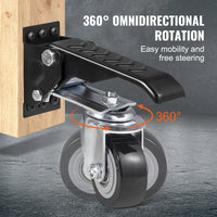 Ensemble de 4 roulettes d'établi SucceBuy 75 kg (165 lb) 6,35 cm (2,5 po) à montage latéral rétractable et pivotantes à 360° pour tables et équipements