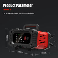 Chargeur de batterie portable 20 A/10 A pour voiture, moto et camion (12 V/24 V), automatique, AGM LiFePO4, plomb-acide, avec fonction marche/arrêt et réparation.