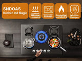 Plaque de cuisson au gaz naturel propane avec protection automatique contre les flammes, verre intégré, 5 brûleurs, 70 cm