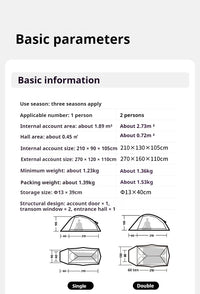 Tente de camping ultralégère Naturehike Cloud Up Pro pour 2 personnes, 3 saisons, moustiquaire 20D, portable, pour la randonnée et les voyages en plein air, avec tapis de sol.