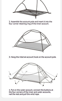 Tente de camping ultralégère Naturehike Cloud Up Pro pour 2 personnes, 3 saisons, moustiquaire 20D, portable, pour la randonnée et les voyages en plein air, avec tapis de sol.