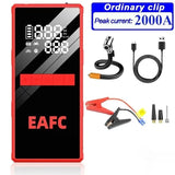 Démarreur de voiture EAFC 2000A avec compresseur d'air, écran LCD, chargeur de batterie externe et gonfleur de pneus.