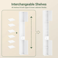 Armoire de salle de bain haute SoBuy BZR34 à 5 compartiments, 1 tiroir et portes, blanche, dimensions approximatives : 20 x 180 x 20 cm.
