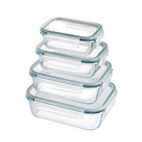 Boîte à déjeuner rectangulaire en borosilicate, 4 pièces, coffre-fort pour micro-ondes, 200-370-640-1000 ml, lot de 4 récipients en verre