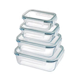 Boîte à déjeuner rectangulaire en borosilicate, 4 pièces, coffre-fort pour micro-ondes, 200-370-640-1000 ml, lot de 4 récipients en verre